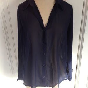 F21 Navy Chiffon Button-up Blouse